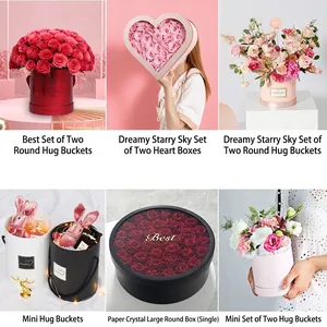 Round Heart Shaped Flower Packaging Gift Box Specialty Paper Hug Bucket With Handle Dreamy Starry Sky Pattern Luxury Paper Box