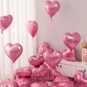 Pink metallic heart-shaped aluminum foil balloons for romantic party and bouquet decor