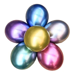 Metallic multi-colored chrome finish balloons arranged in a vibrant flower shape on white