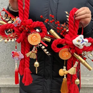 Chinese New Year Hanging Ornament Handmade Three Strand Cotton Rope Swastika Knot Spring Festival Traditional Festive Home Decor Material