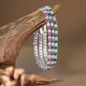 S925 Sterling Silver Natural Sapphire Ruby Tsavorite Tennis Bracelet For Women Sparkling Round Cut Gemstone Inlaid Link Chain Hand Jewelry