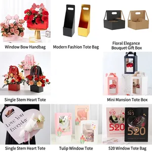 Specialty Paper Flower Gift Box With Window Bow Handheld Gift Bag Heart Shaped Single Rose Box For Wedding Party Valentine