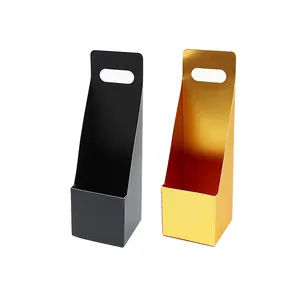 Premium vertical gift carry boxes in matte black and metallic gold for wine bottle