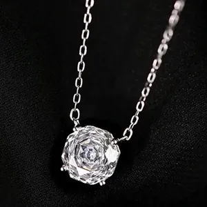 Detailed macro view showing the brilliant faceted rose-cut white crystal pendant on S925 silver chain