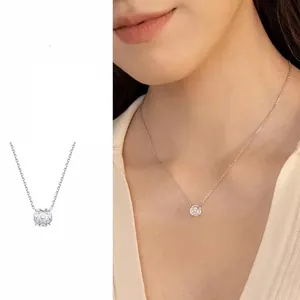 Detail view of an elegant S925 sterling silver necklace with a round crystal pendant