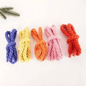 Set of colorful 3-strand twisted cotton ropes for DIY handmade crafts and festive decorations.