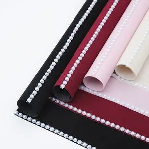 Elegant Hepburn style fabric flower wrapping paper with pearl trim for floral arrangements