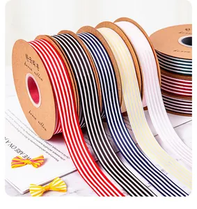 Multi-colored striped grosgrain ribbon rolls for premium gift and flower wrapping
