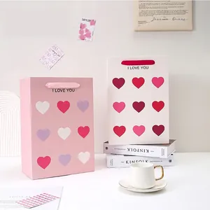 Herzform Papier Geschenktüte Mit Satinband Griff Blumen Verpackungstasche Für Valentinstag Rosa Weiß Liebe Herz Handtasche