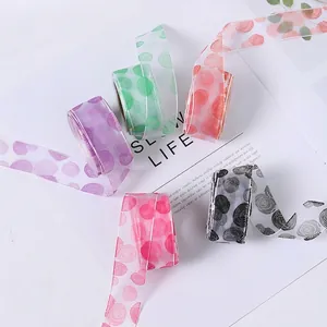Rose Floral Print Sheer Organza Ribbon Freud Style Transparent Tulle Ribbon For Flower Bouquet Gift Wrapping DIY Craft Wedding Party Decoration