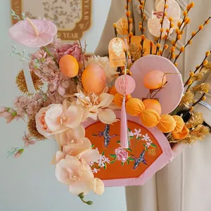 Chinese New Year fan-shaped embroidery flower box with orchids and pussy willow
