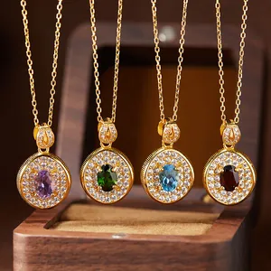 Detailed macro view of S925 gold-plated necklaces with various natural gemstones