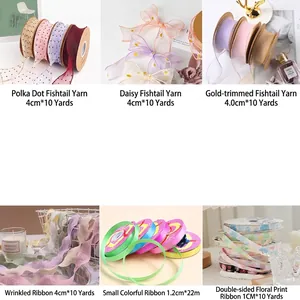 Cinta de Malla de Lunares con Borde Dorado y Cola de Pez para Envoltura de Flores Lazo de Bricolaje Decoración de Pasteles Cinta de Poliéster Floral Margarita Plisada