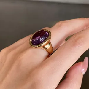 Elegant amethyst bathtub ring in 925 sterling silver with 24K gold plating