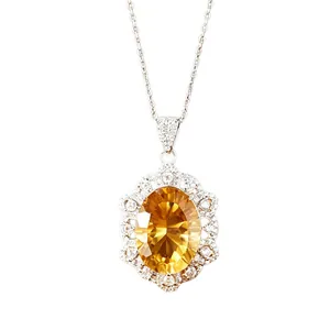 Gros plan détaillé d'un pendentif en citrine ovale, taille millénium, en argent S925.