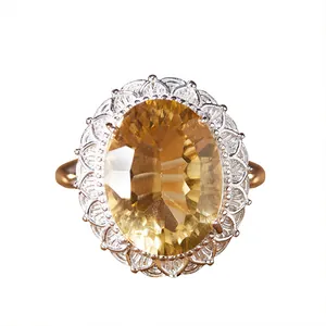 Large millennial cut natural citrine ring in an ornate S925 sterling silver setting