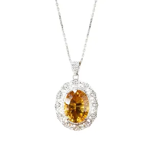 Natural citrine necklace in S925 sterling silver with millennium cut gemstone pendant