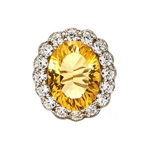 S925 sterling silver ring featuring a large oval millennium cut yellow citrine gemstone