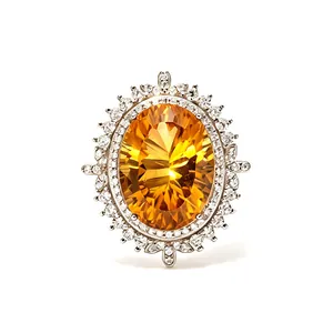Macro shot showing the brilliant facets of the millennium-cut oval citrine stone