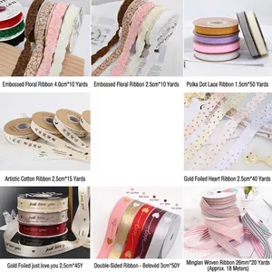 Polyester Satin Ribbon Tape Heart Printed Floral Lace Trim For Gift Wrapping Bouquet DIY Crafts Party Decoration