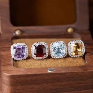 Macro view showing the vibrant facets of S925 sterling silver natural gemstone rings set.