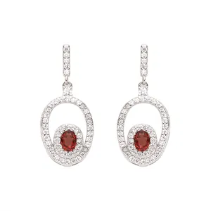 Elegant S925 sterling silver earrings with natural red garnet and oval halo cubic zirconia