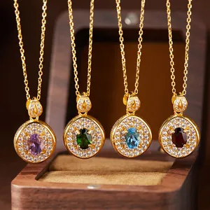 Four elegant S925 silver necklaces featuring natural amethyst, topaz, and garnet pendants