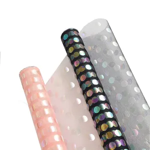 Holographic polka dot mesh fabric rolls for flower wrapping and DIY bouquet crafts