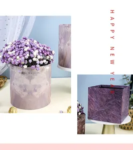 Elegant dark plum purple marble texture round and square floral arrangement gift boxes set