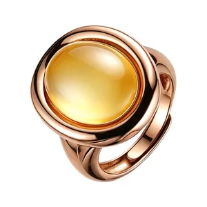 Exquisite natural yellow citrine oval gemstone ring in 24K gold plated sterling silver