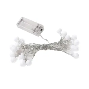 Warm white LED globe string lights with transparent battery box for bedroom decor