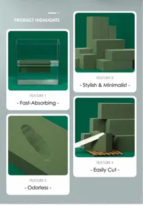 Detailed features of green floral foam blocks showing water absorption and ease of cutting