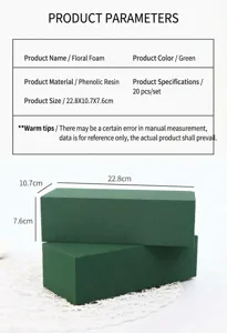 Green floral foam blocks detail dimensions 22.8x10.7x7.6cm for flower arranging