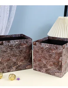 Detailed view of square plum purple marble pattern flower gift boxes with elegant gold text