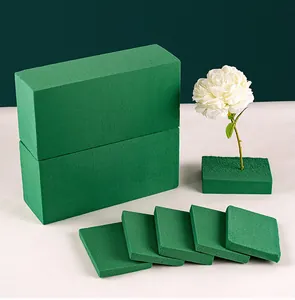 Close-up of cuttable green floral foam bricks and slices for professional flower arrangements