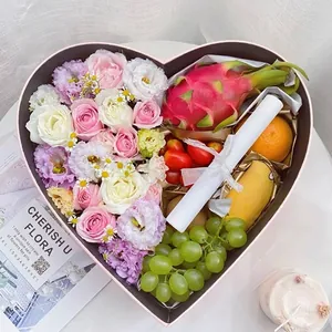 Elegant heart-shaped flower and fruit gift box perfect for romantic gift arrangements.