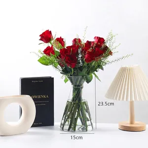 Modern minimalist transparent glass flower vase for elegant rose bouquet arrangements