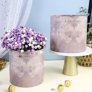 Marble purple cylindrical flower gift boxes set for roses and floral arrangements