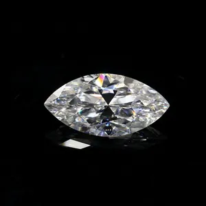 Macro detail of a brilliant marquise-cut Moissanite stone, D color and VVS clarity.
