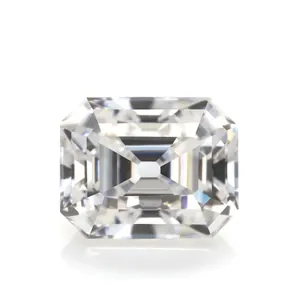 Macro view of radiant D color Moissanite loose stone with precision emerald step-cut