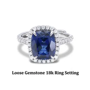 Δαχτυλίδι με βασιλικό μπλε ζαφείρι cushion cut και διαμαντένιο halo 18 καρατίων