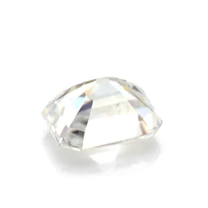 Detailed macro view of a clear radiant cut moissanite stone showing brilliant facets and fire