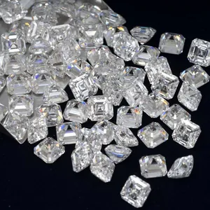 High-quality macro view of Asscher cut D color Moissanite loose stones for jewelry inlay.