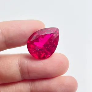 Pear-shaped lab-grown ruby gemstone with silk inclusions for fine jewelry making