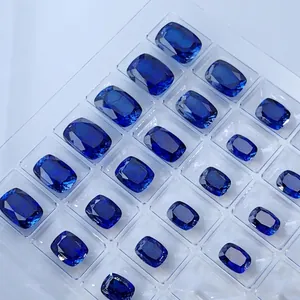 Βασιλικό μπλε συνθετικό ζαφείρι χαλαροί πολύτιμοι λίθοι με κοπή μαξιλαριού σε δίσκο