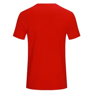 Back view of the vibrant red quick-drying athletic T-shirt with textured fabric