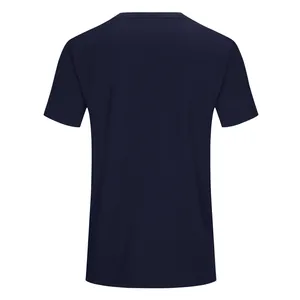 Back view of a plain navy blue quick-dry athletic t-shirt for running and fitness.