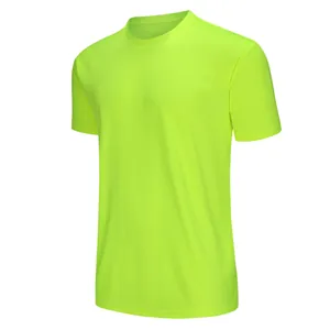 Macro view of neon yellow moisture-wicking athletic t-shirt with breathable texture