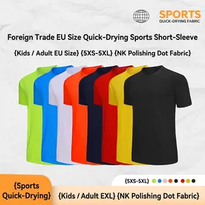 Men Kids Sports Quick Dry T-Shirt Round Neck Short Sleeve Running Fitness Marathon Breathable Solid Color Athletics Workout Top