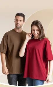 Oversized 300g heavyweight cotton crew neck t-shirts in brown and maroon colors